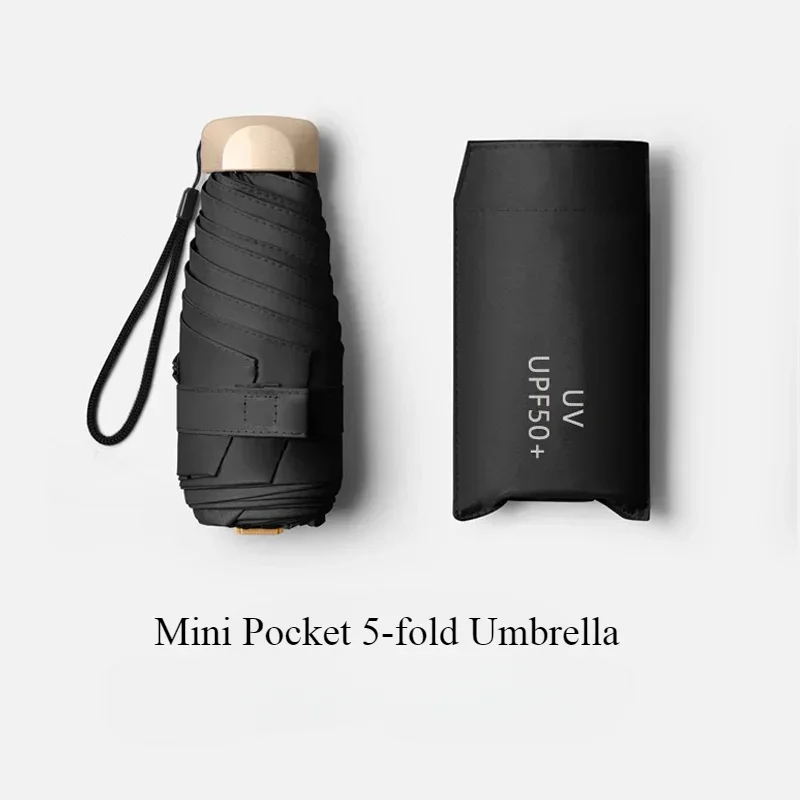 Mini Pocket 5-fold Umbrella Black Glue Sunshade Umbrella Anti-ultraviolet Folding Sunny Umbrella