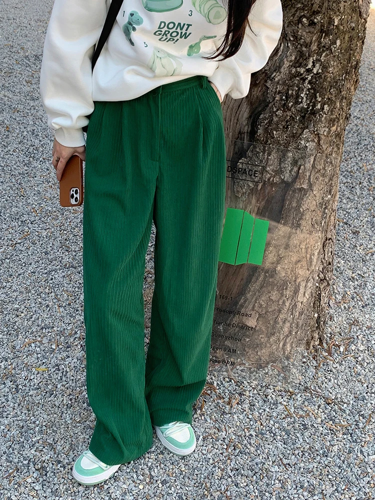 

Женские бархатные брюки прямого кроя с высокой талией, широкие, струящиеся, длинные, в корейском стиле, для повседневной носки, с деталями в стиле кэжуал