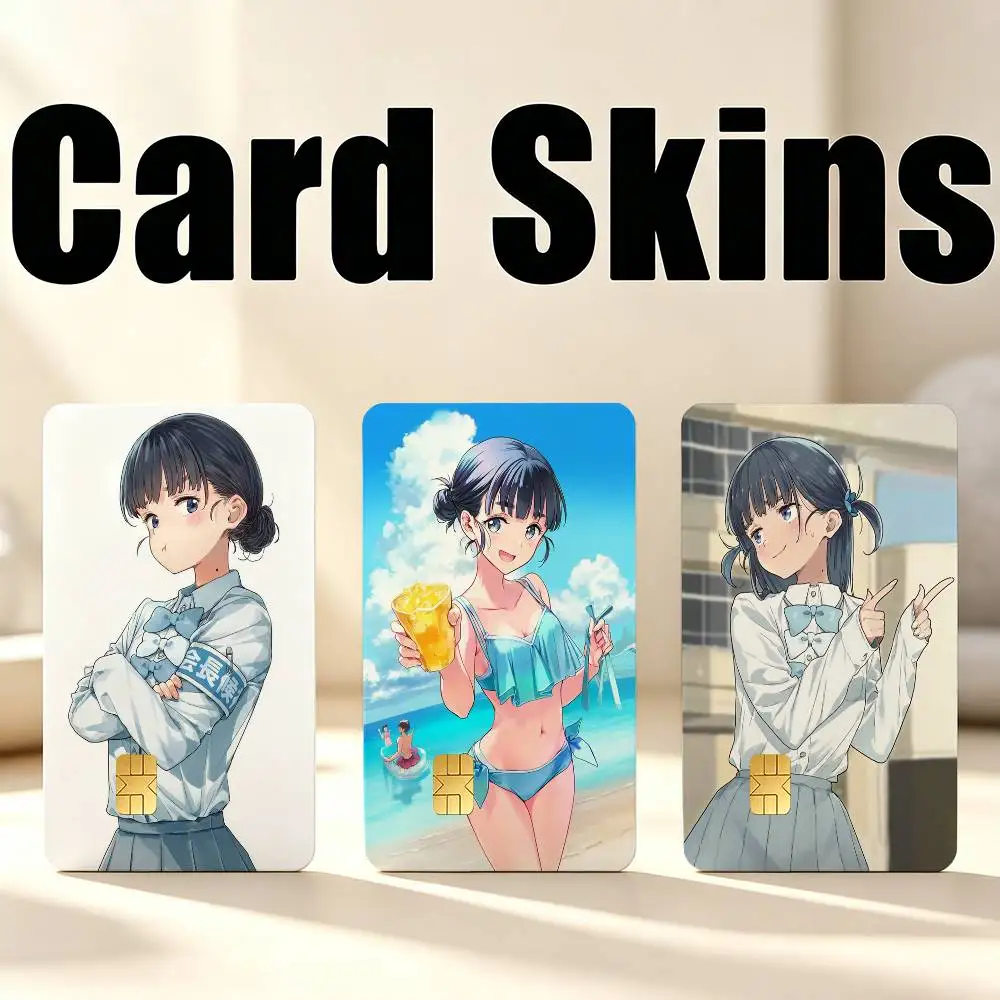 Tiara Basori Aihoshi Matoge  1Set 4Pcs Card Skin Stickers, Waterproof Decorative Film for Credit Debit Bank Bus IC Cards