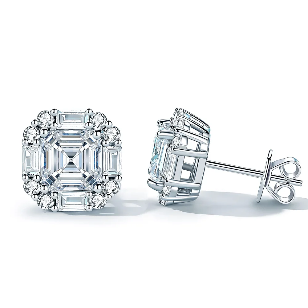 1 carat sugar cube mozzarella diamond stud earrings women's S925 sterling silver 6x6mm square Asci earrings