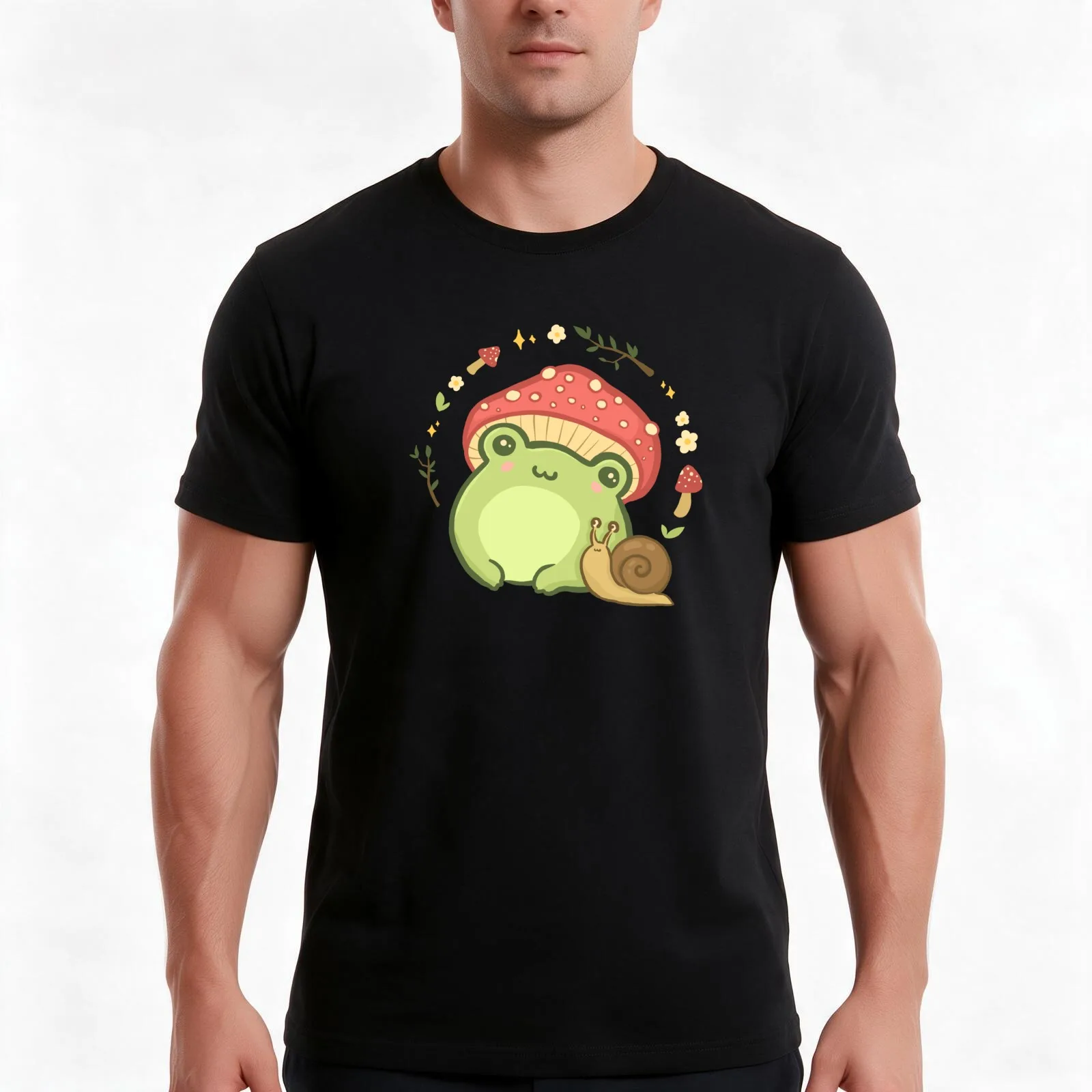 Super Cute Kawaii Frog with Toadstool Mushroom Hat Snail - Cottagecore Aesthetic Forggy Mushrooms - Amanita Muscaria Lov T-Shirt