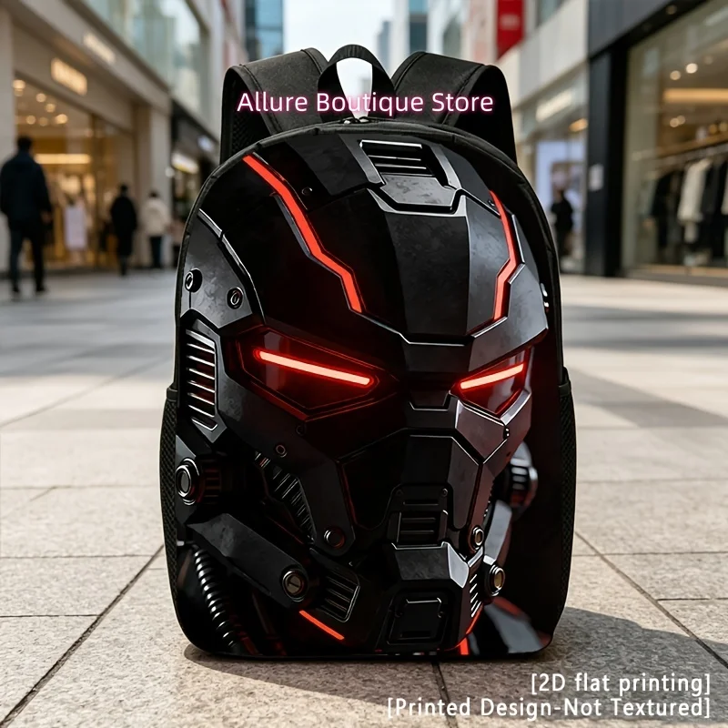 Printed Design – Not Textured 2D Flat Printing Cybernetic Helmet, Casual Backpack, Travel Laptop Backpack, 2D Flat Printi