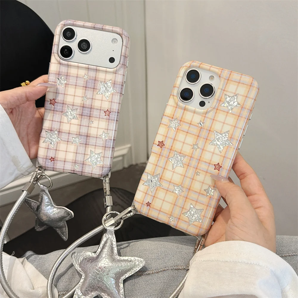 Korean Glitter Stars Cute Phone Case For iPhone 18 Pro 16 15 17 Pro Max Back Cover Shockproof Kawaii Cases 18 Promax Funda Coque