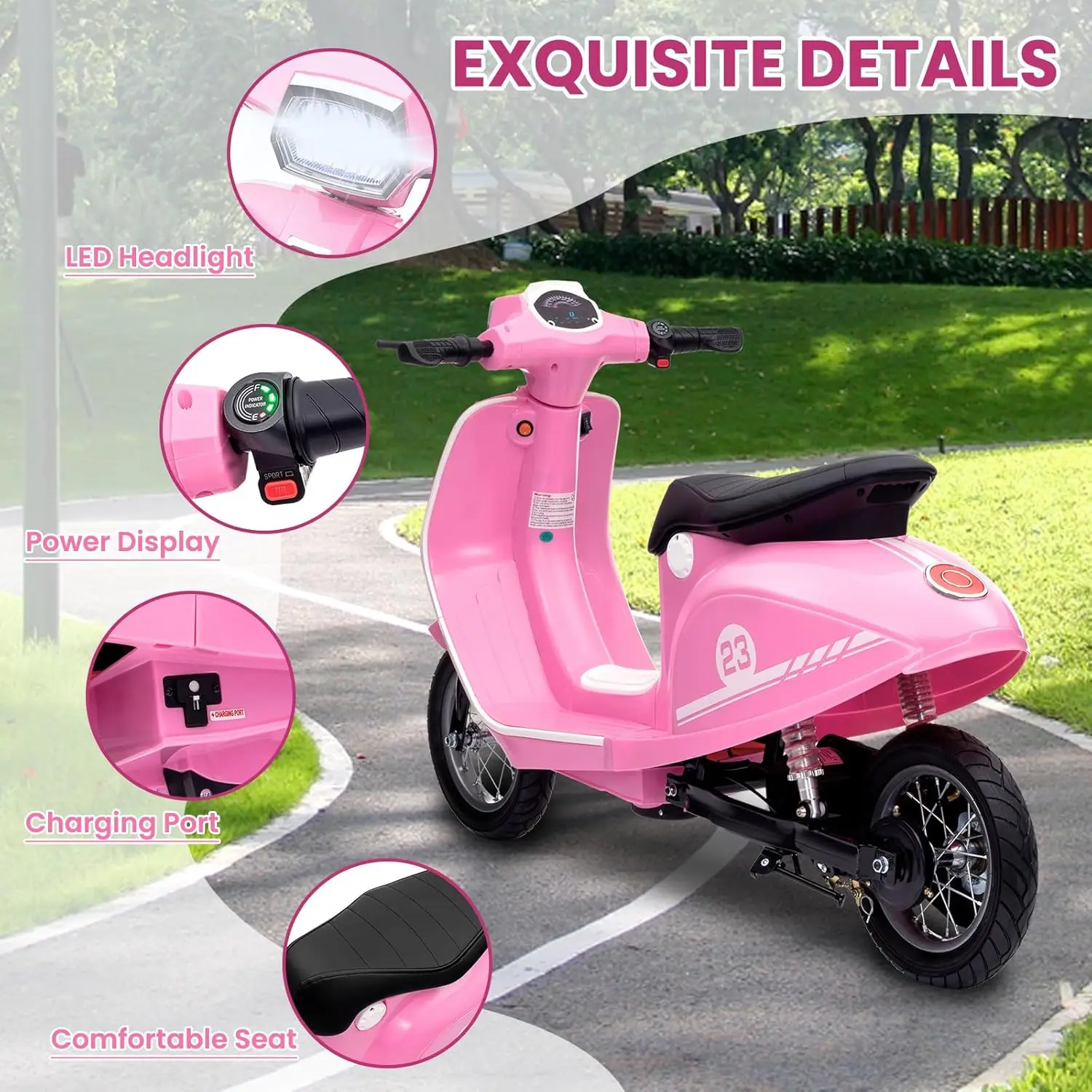 Moto pour enfants, jouets pour enfants, 24 V, 350 W, sièges électriques, Max 14 MPH, lumières LED étanches pour âgés de 8 à 12 ans, Max 59.9 kg