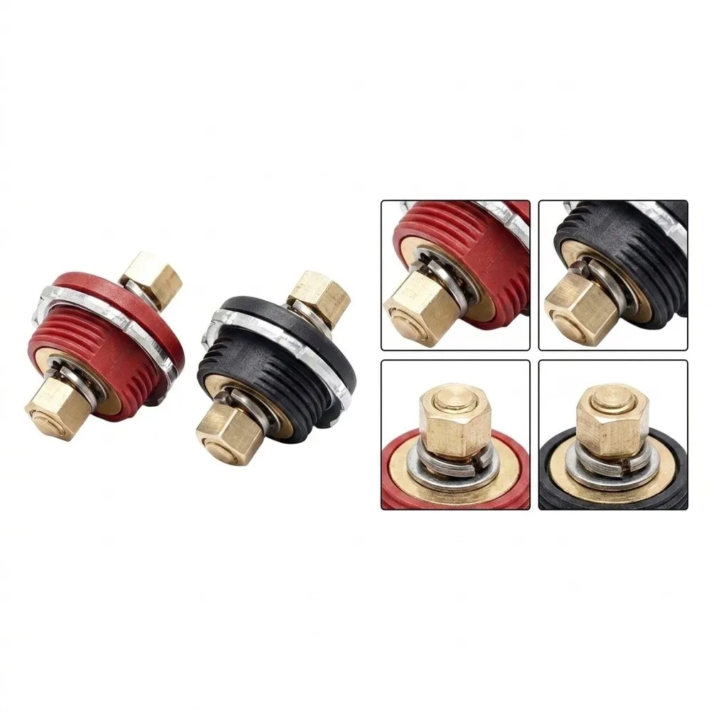 Positive Negative Post Terminal 3/8 Inch Thru Panel For RV Yacht Truck Marine Battery Power Connection Secure Fit Red Black Set
