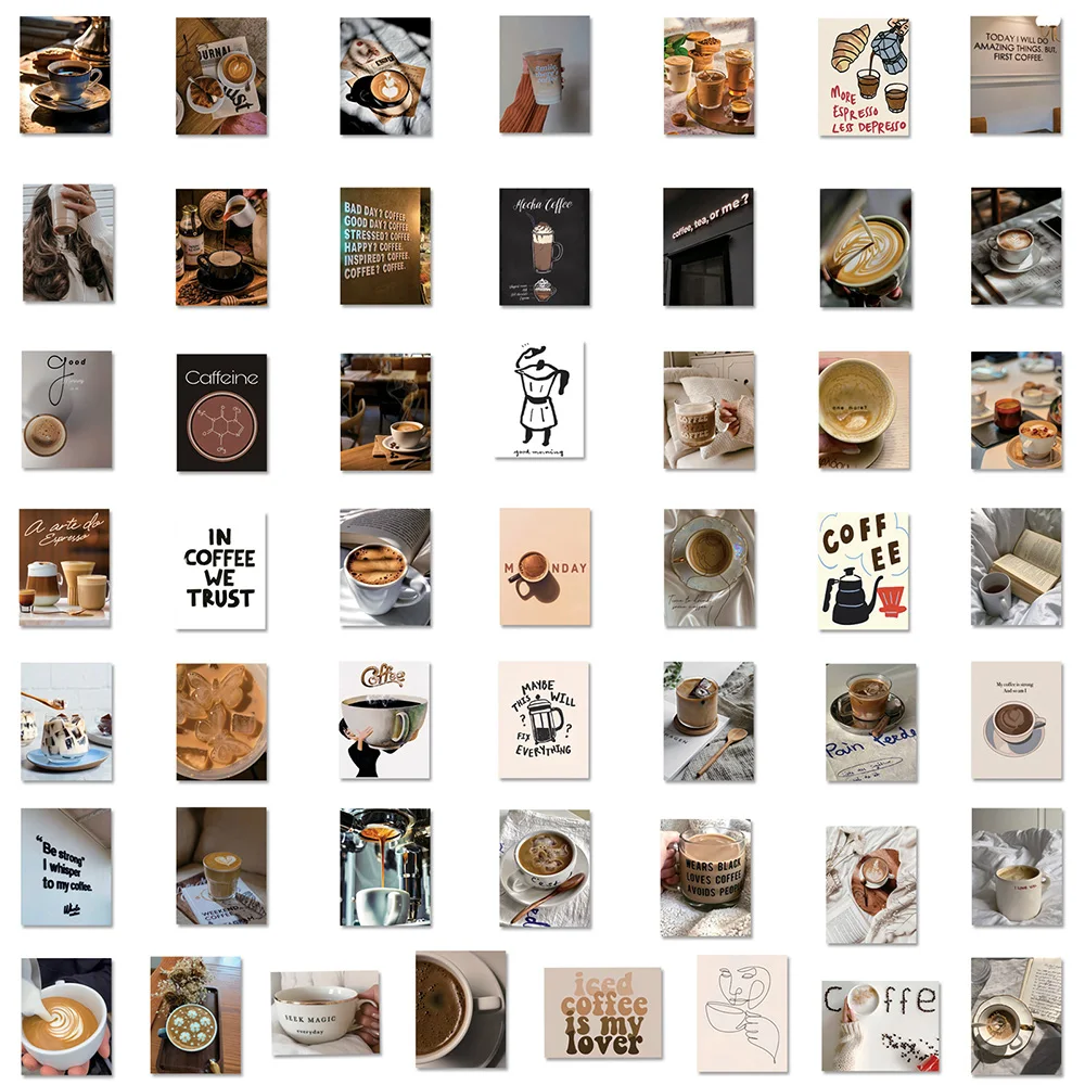 10/30/50pcs Ins Style Retro Coffee Graffiti Stickers Aesthetic Decoration Decals Laptop Phone Freeze Waterproof Retro Sticker