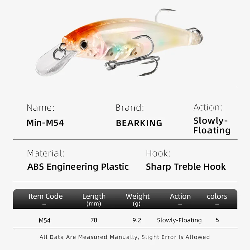 M54 Bearking 7.8cm 9.2g New 1PC Arrival Hot Sale Minnow Hard Fishing Lure Bait Fresh Water Fishing Tackle Artificial Lures Bait view 2