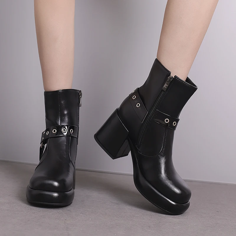 Women's Platform Ankle Boots Fashion Women's Platform Heel Black and White Ankle Boots Punk Gothic Style New 2024