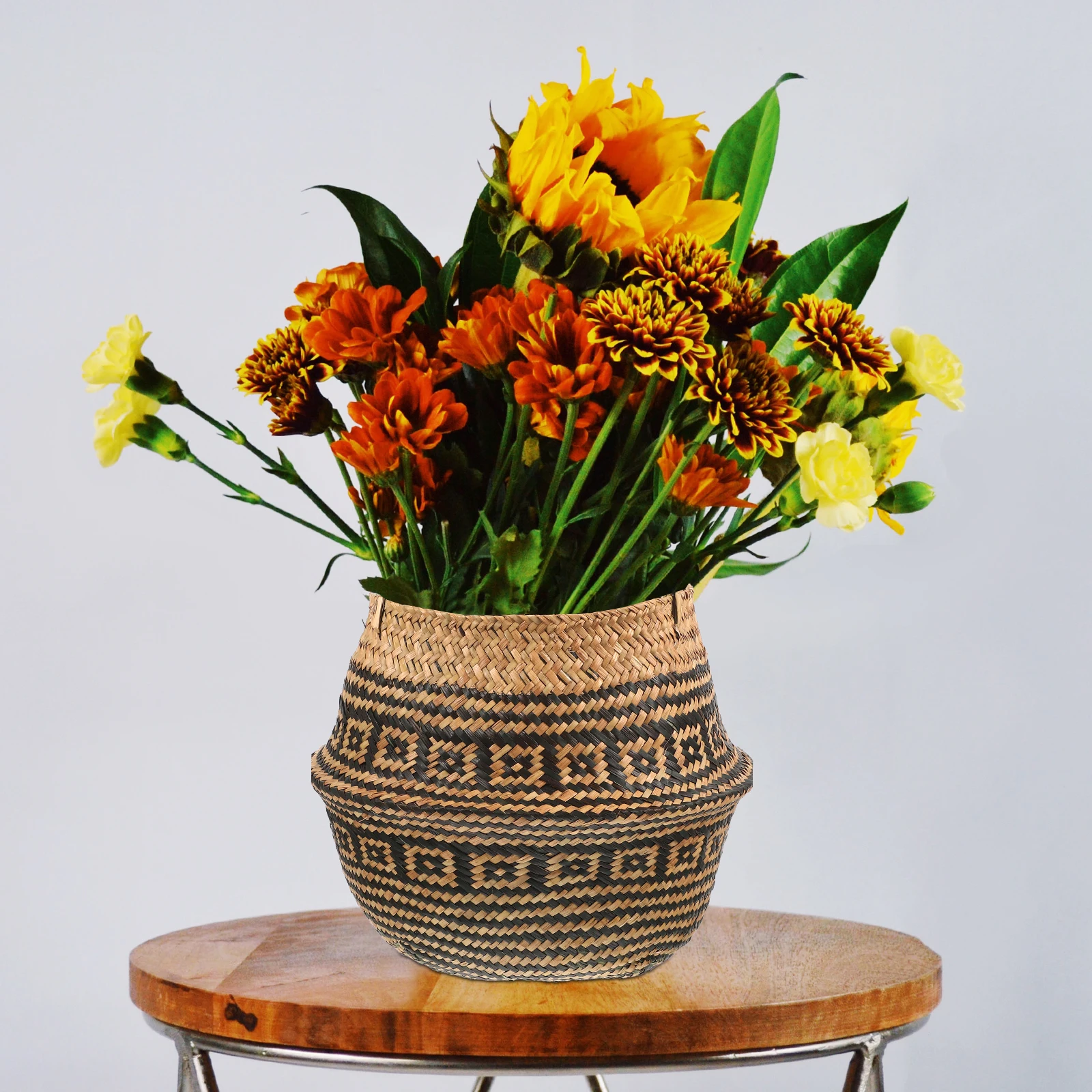 Plant Basket Woven Grass Belly Storage Basket for Flowers and Home Decor Indoor Round Planter Handled Multifunctional Natural