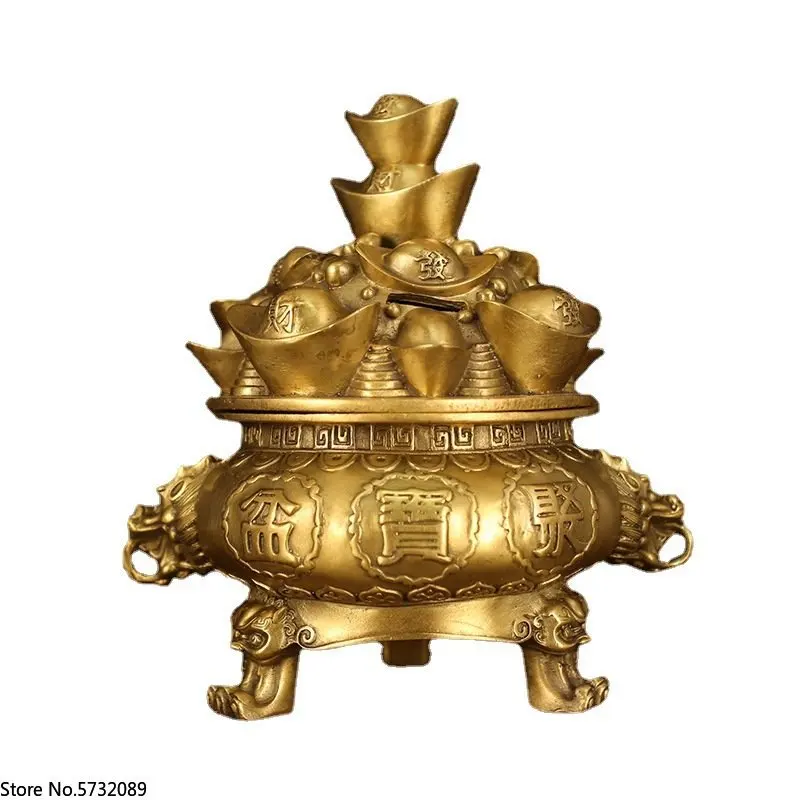 Open cover pure brass treasure bowl decorations, entrance office, living room decoration crafts