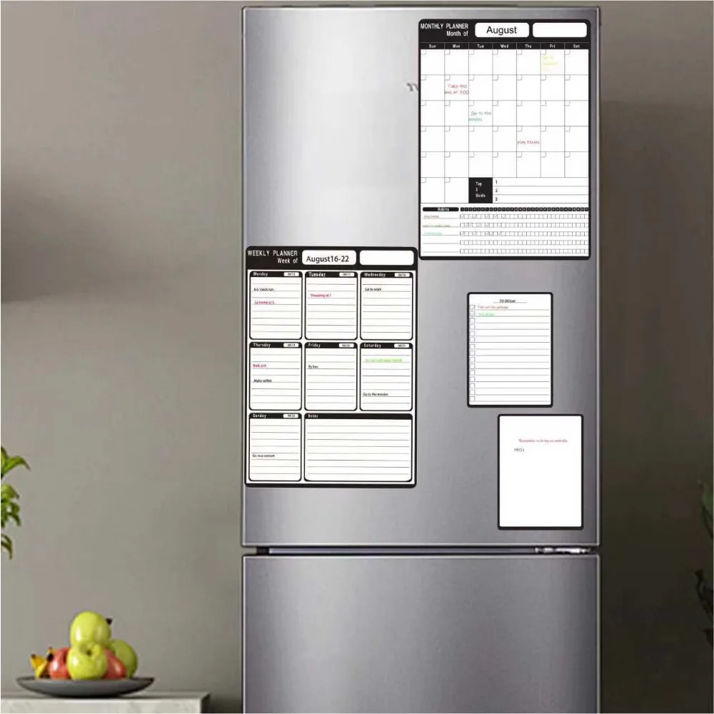 4-Piece Magnetic Refrigerator Calendar Whiteboard Set with 3 Markers, 1 Eraser and 1 Box