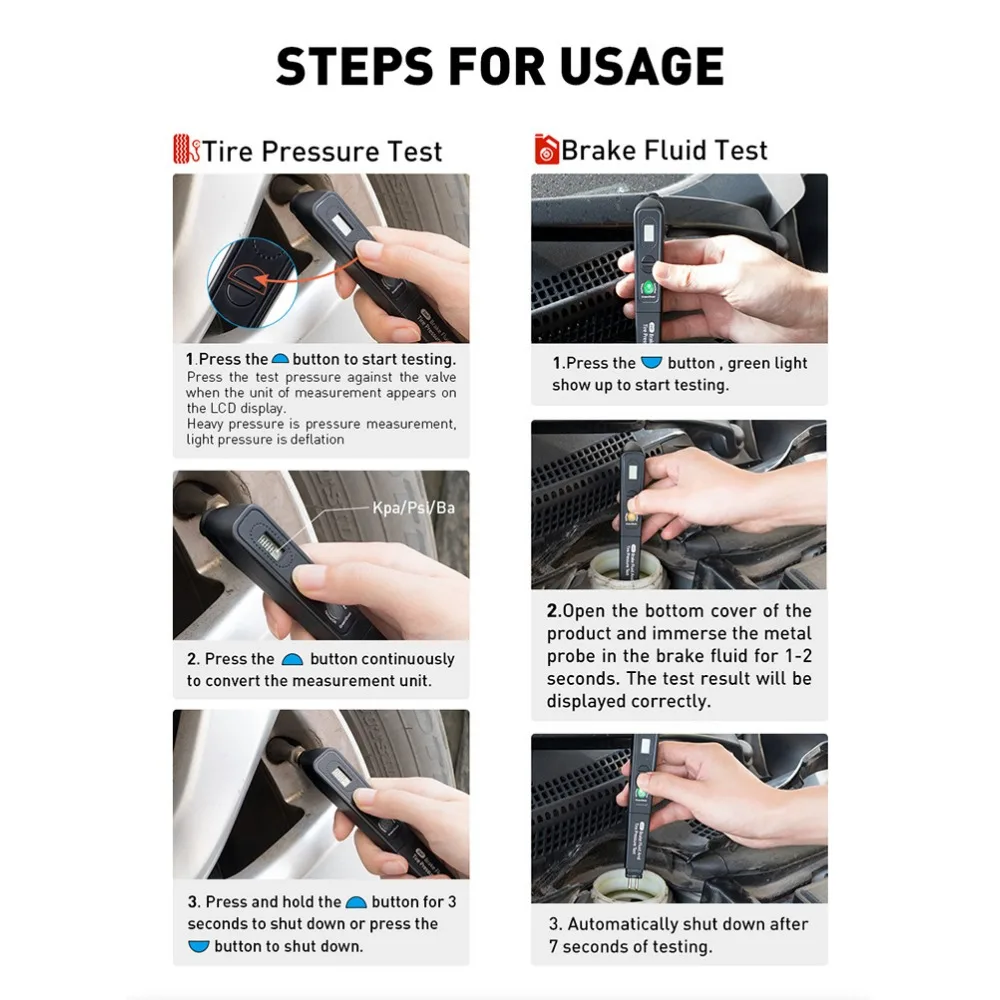 Brake Fluid Tester Tire Pressure Monitoring Meter Two in One Brake Fluid Water Content Test Pen Brake Fluid Test Pen