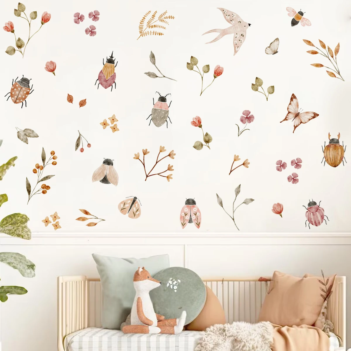 

Boho Beetle Flowers Butterfly Leaves Wall Sticker Nursery Child Room Art Vinyl Decal Kids Room Bedroom Living Home Decor