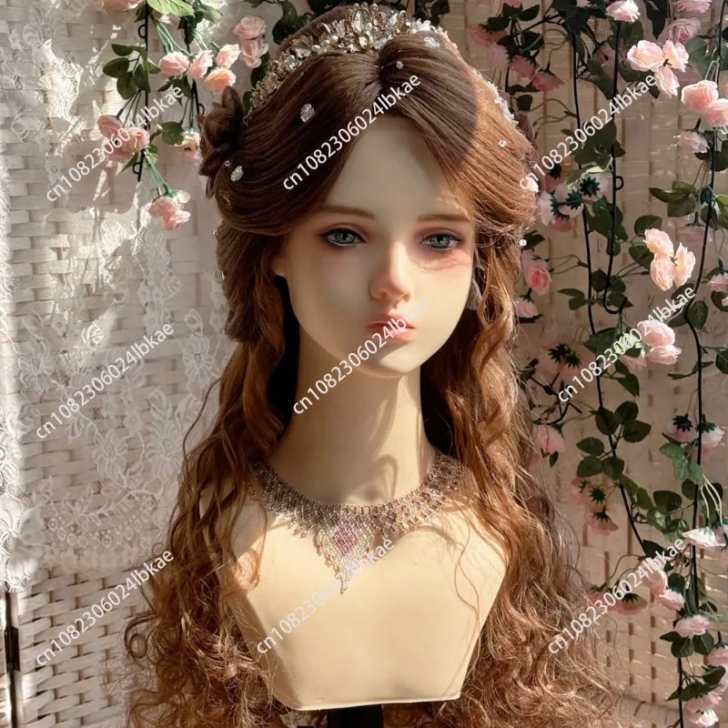 

COS wig head mold, double shoulder half body simulation white skin female model head jewelry necklace photo bracket model head