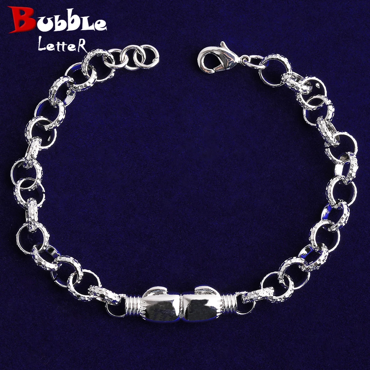 Bubble Letter Belcher Link Boxing Gloves Bracelet for Women Real Gold Plated Hip Hop Jewelry