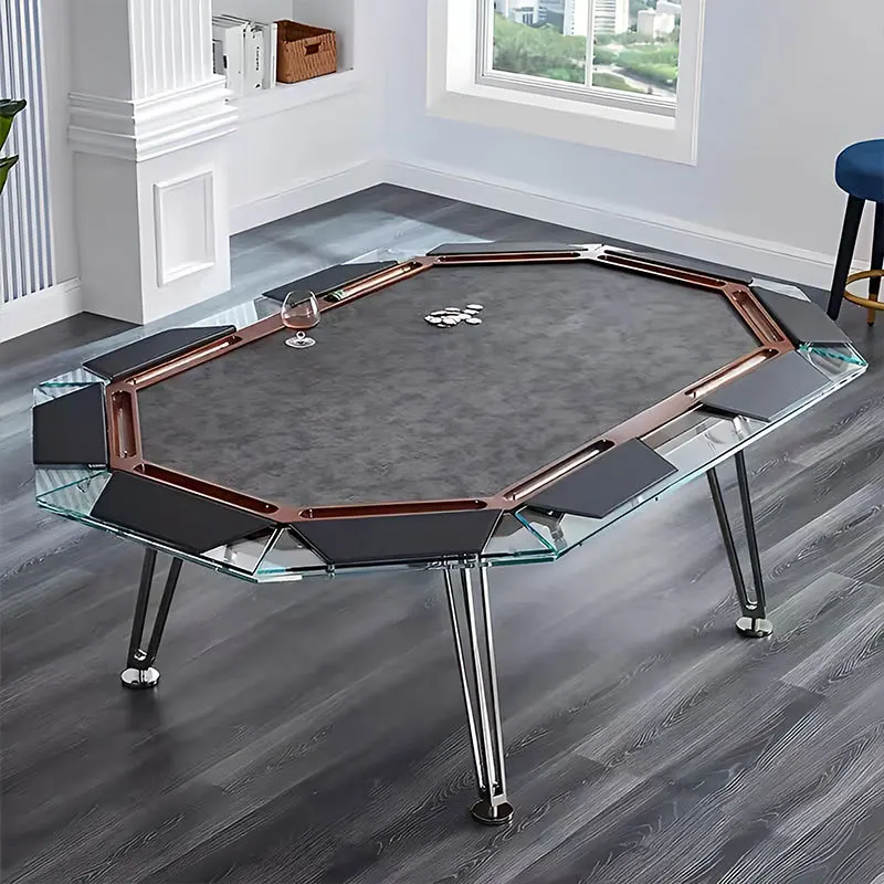 

Light luxury tempered glass Texas poker table, high-end clubhouse club chip table, multi-player entertainment chess and card