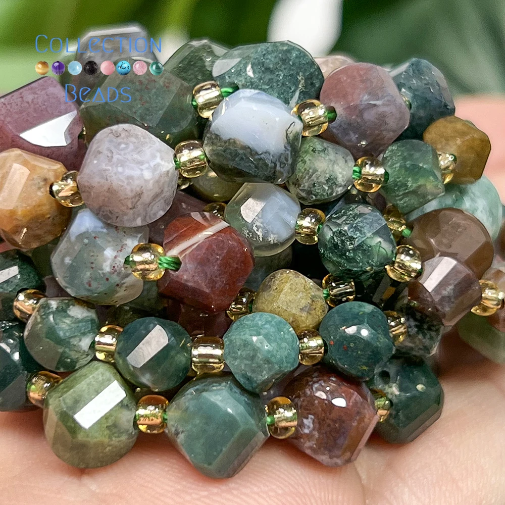 6 8 10mm Natural Stone Beads Indian Agate Faceted Round Loose Beads for Jewelry Making Diy Beading Accessory