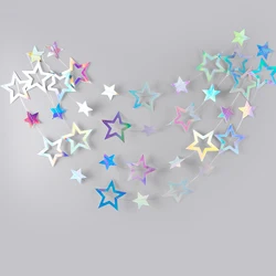 4M Laser Silver Star Garland Banner Iridescent Circle Dot Moon Hanging Ornaments Birthday Wedding Party Home Hanging Decorations