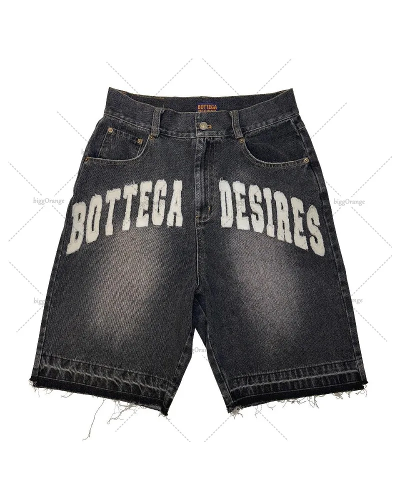 Amerikaanse Straat Borduurwerk Hoge Taille Gewassen Denim Shorts Harajuku Retro Trendy Merk Oversized Jeans Mannen Y 2K Goth Punk Shorts