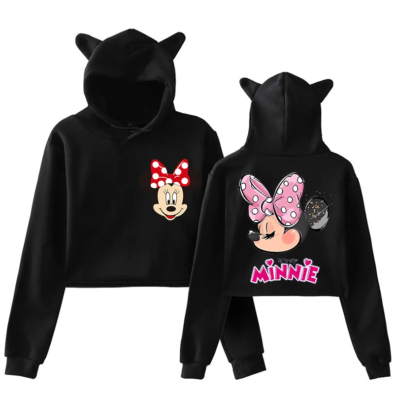 90s Cat Hoodies Minnie Disney Hoodie Crop Top Mickey Mouse Women Sweatshirt Kids Boys Girls Harajuku Streetwear Clothes Cropped