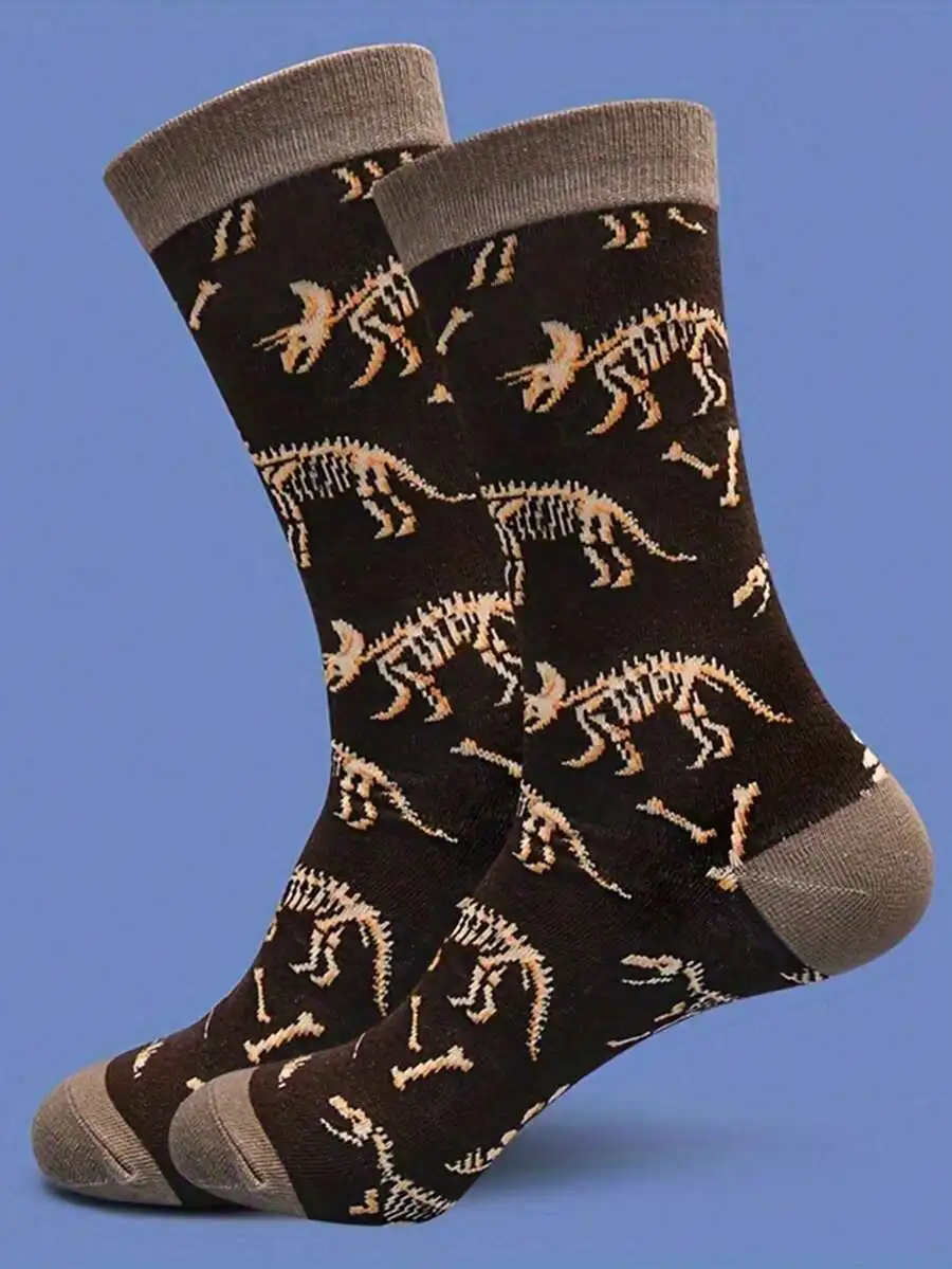 

Dinosaur Skeleton Pattern Socks For Men Soft Breathable Blended Fabric Casual Novelty Design All Seasons