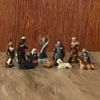 Mini juego de presépio colorido de 11 piezas, figuritas de la Sagrada Familia de resina pintadas a mano para decoración navideña, regalo de Navidad perfecto