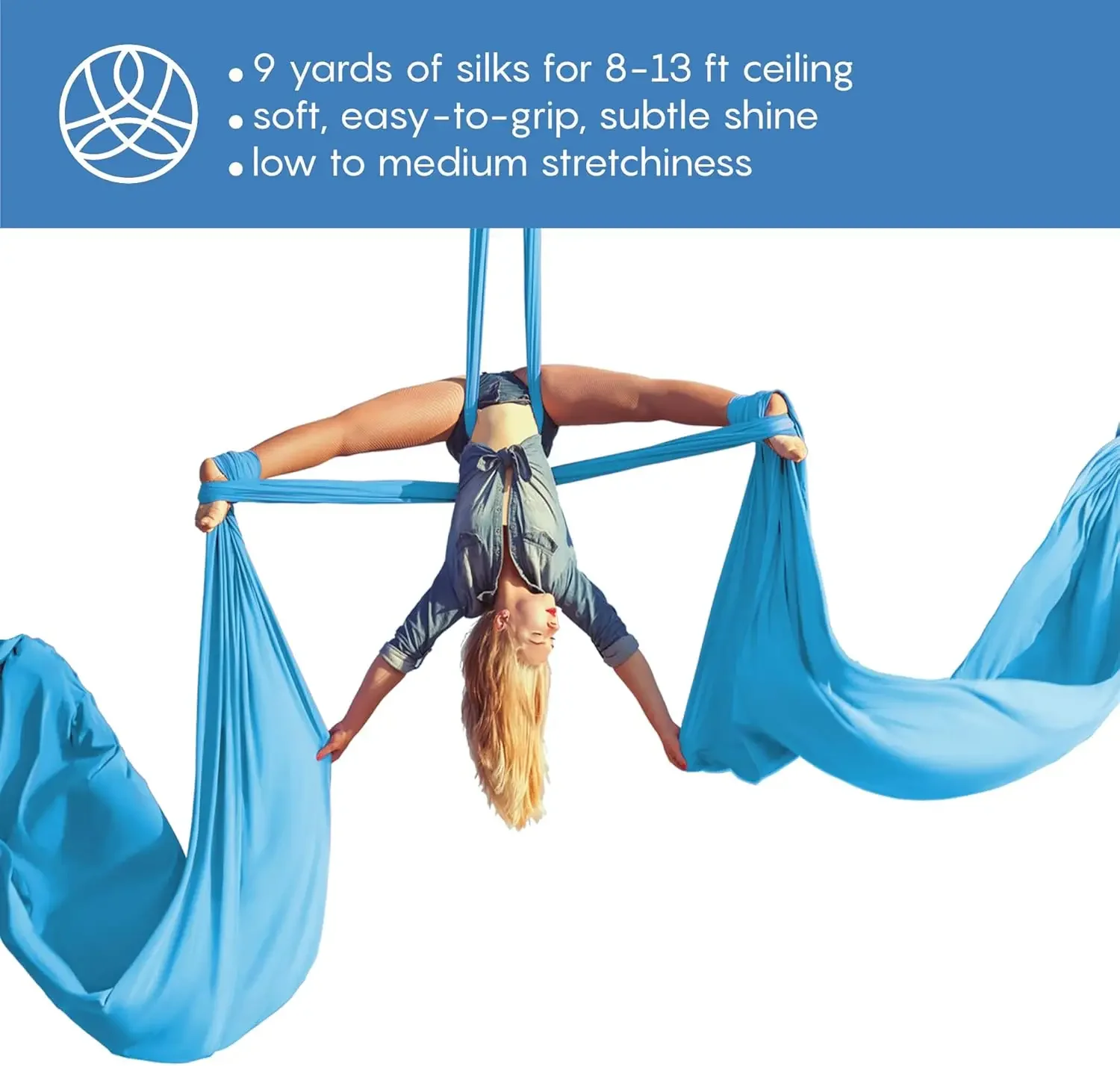 Starter Kit - Durable 9 Yards of Aerial Yoga Hammock with Hardware & Guide - Aerial Swing for Acrobatic Flying Yoga