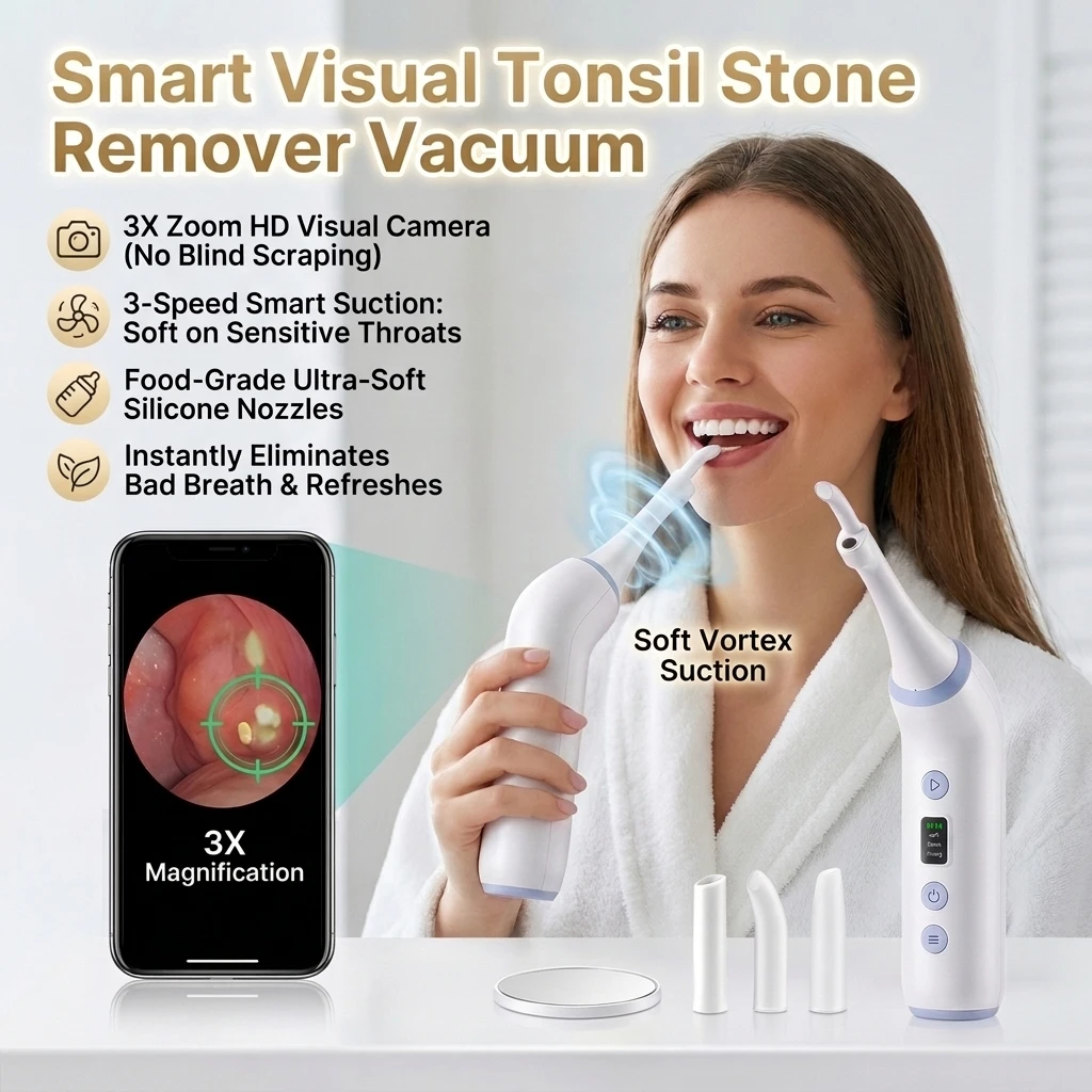 Visible Electric Tonsil Stone Remover Kit For Home Use Wireless Oral Care Cleaning Tool with 3 Suction Levels