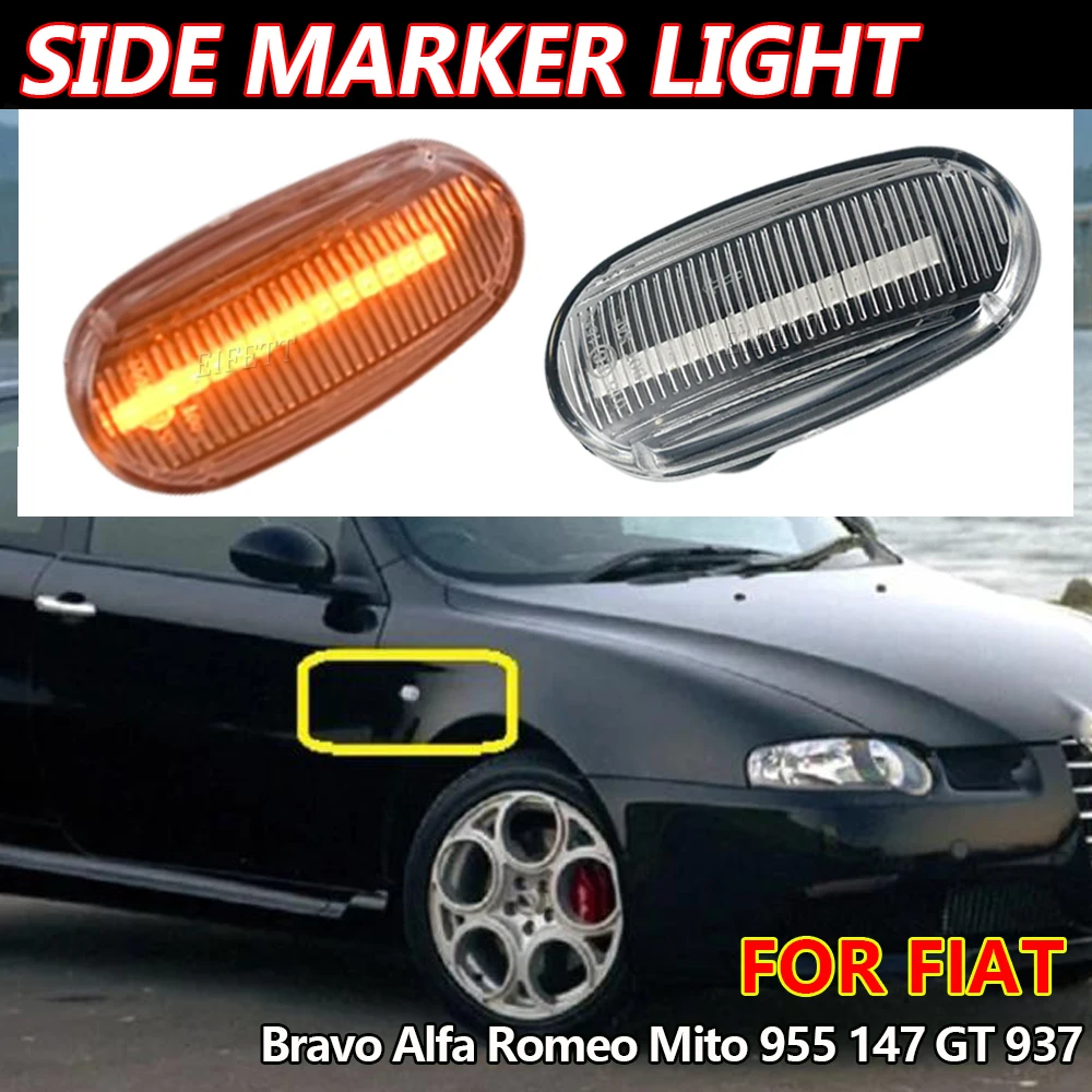 2Pcs For Alfa Romeo Mito 955 147 GT 937 For Fiat Bravo II Dynamic LED Side Marker Light Arrow Turn Signal Blinker Lamp