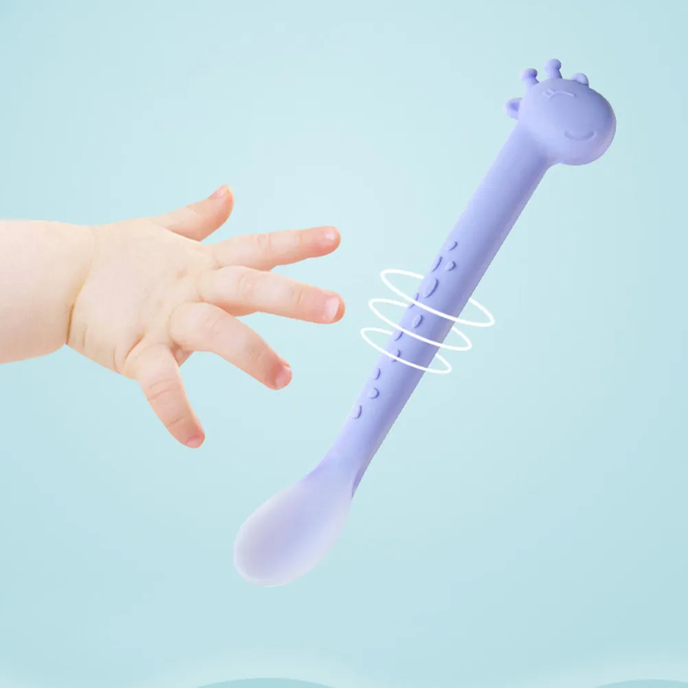 

Creative Silicone Baby Spoon Purple Soft Feeding Tableware Non-Slip Grip Microwave Safe Rice Paste Spoon for Newborn Kids