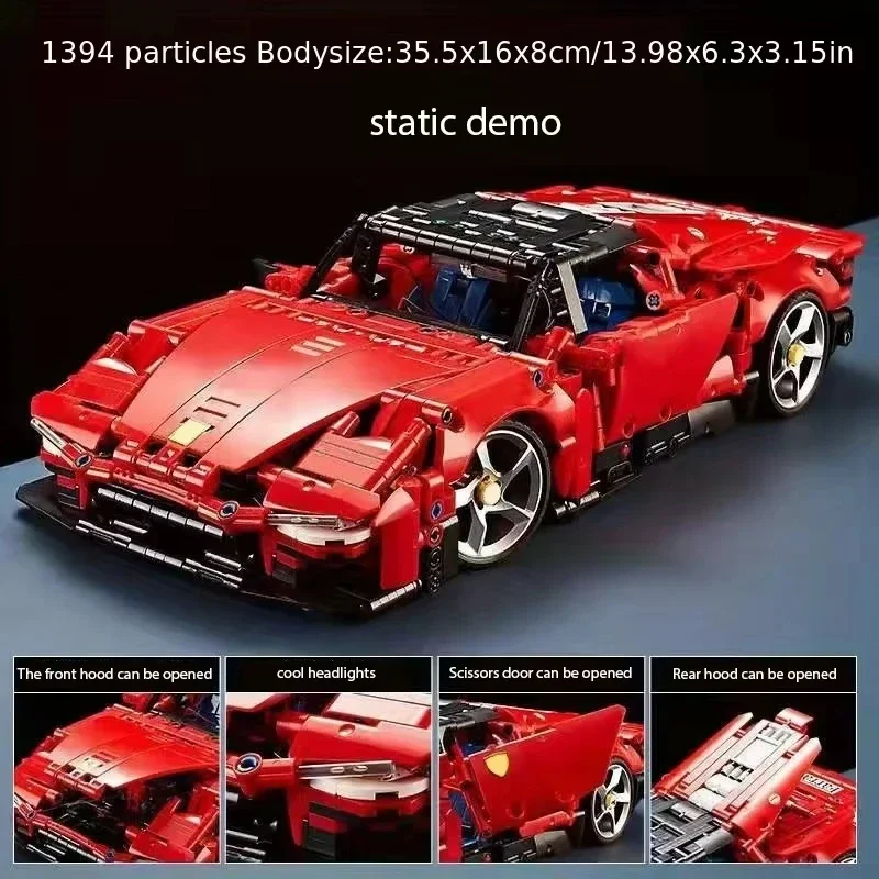 Red Super Sports Car Building Block Model Scale Supercar Puzzle Assembly Racing Toys for Children Gifts Desktop Home Decoration