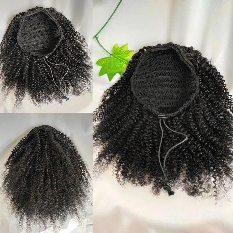 Curly Ponytail Extensão para As Mulheres, Drawstring Rabo De Cavalo, Kinky Clip On Ponytail, Natural Preto Pony Tails