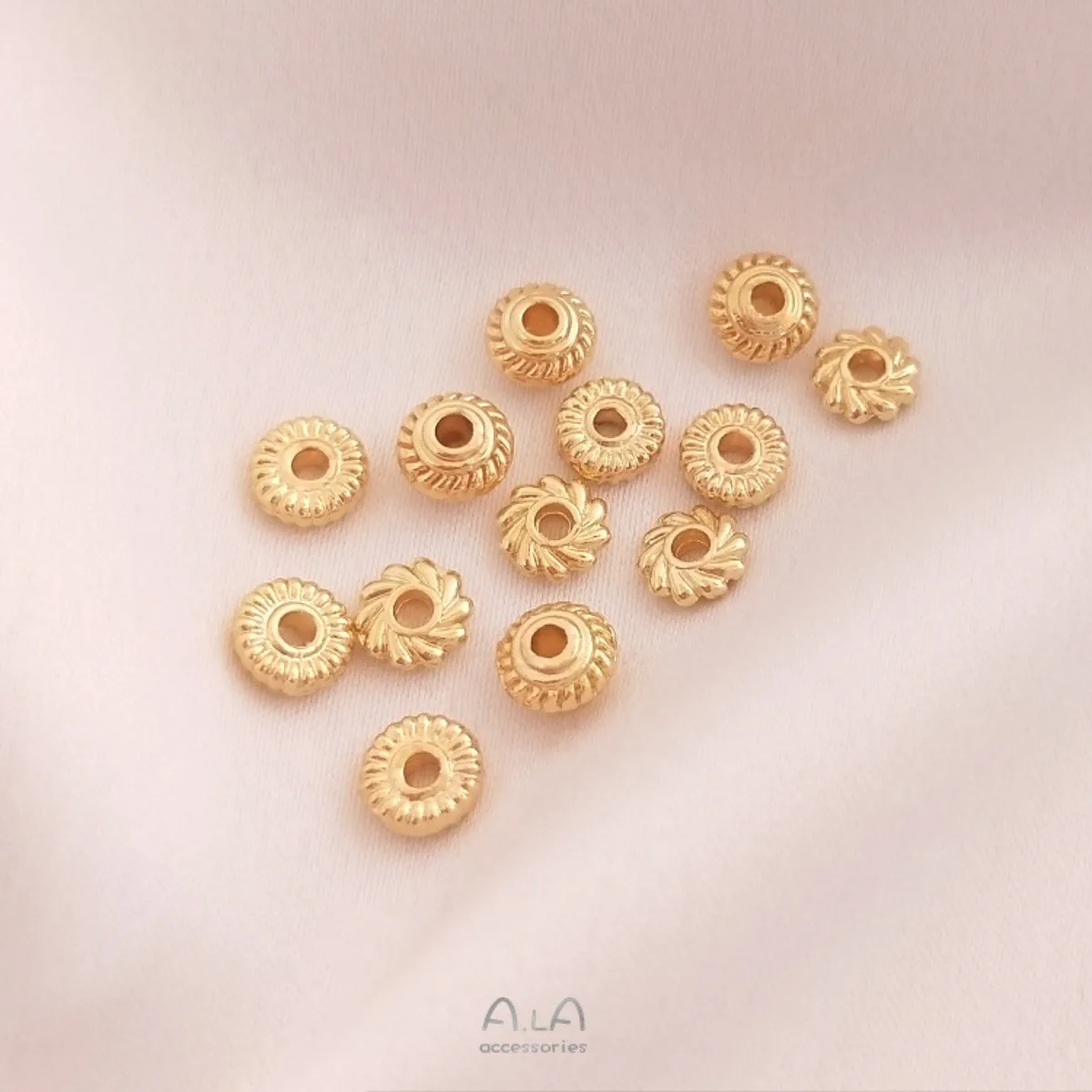 Brass 14K Gold Tone Thread Flat Lantern Wheel Spacer Beads DIY Bracelet Necklace Jewelry Making Findings