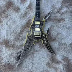 Guitar 6-string Angel Wings Carving Electric Guitar, Black Body, Free Home Delivery