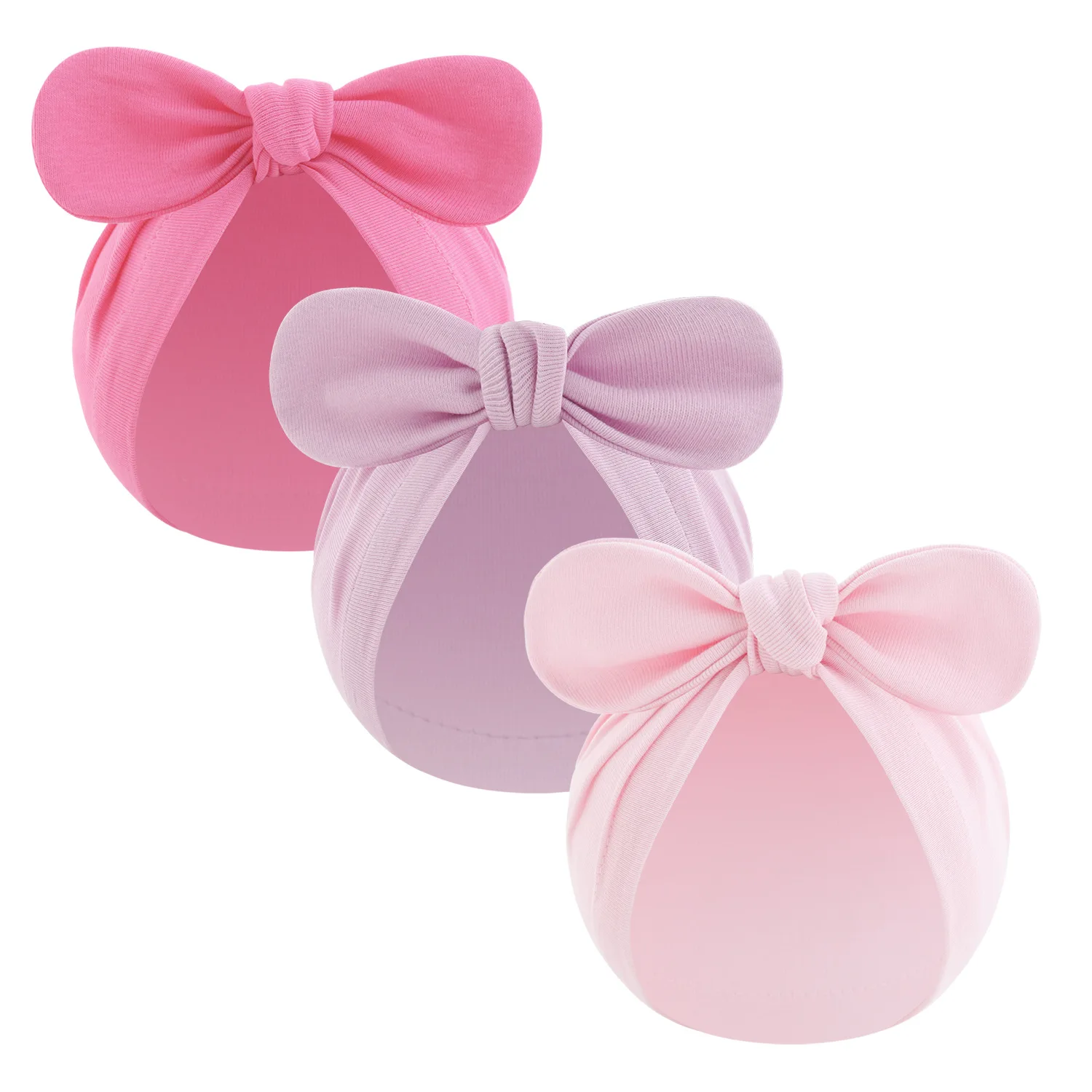 

3pcs Solid Color Baby Turban Cap Pure Cotton Newborn Elastic Bandana Headband Beanie Big Bow Infant Indian Hat Kids Hair Accesso