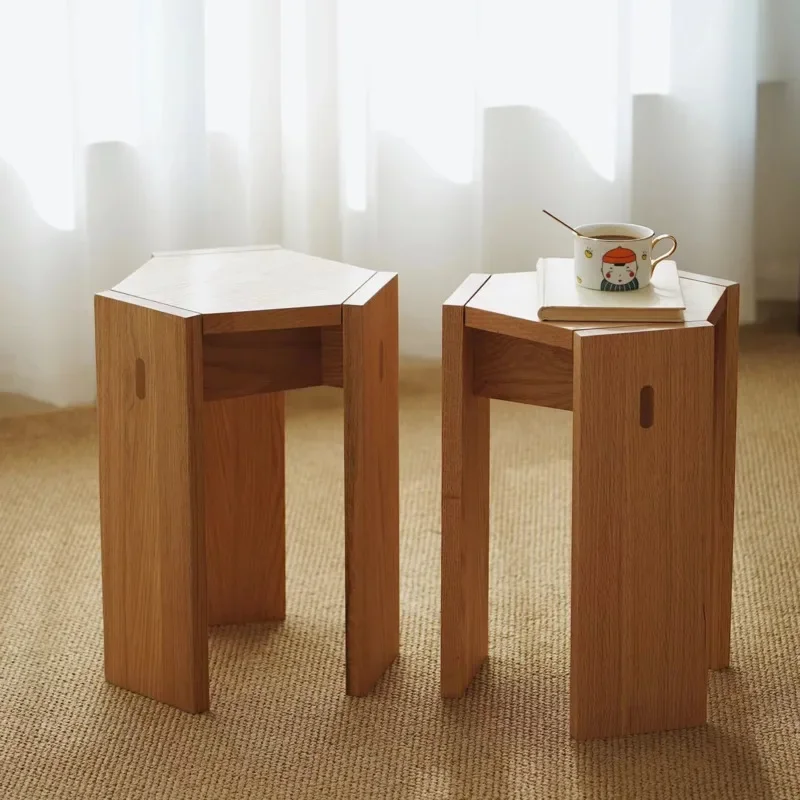 Taburete Hexagonal plegable de madera maciza, sofá espacial, mesa lateral, sala de estar, asiento de vestidor, taburete de café de roble rojo