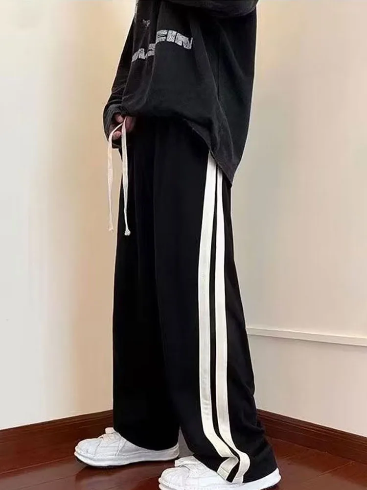 Summer striped men's and women's fashion brand American vibe wide leg casual pants loose straight leg casual sports pants