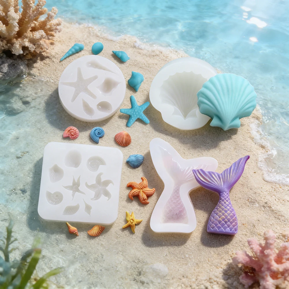 Marine Series Silicone Mold Seashell Starfish Mermaid Tail Conch Fish Shape for Candle Soap Resin Casting DIY Craft Home Decor
