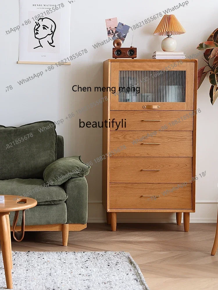 

ss7304 Nordic Solid Wood Chest of Drawers Simple Living Room Locker Cherrywood Storage Cabinet Hallway Side Cabinet