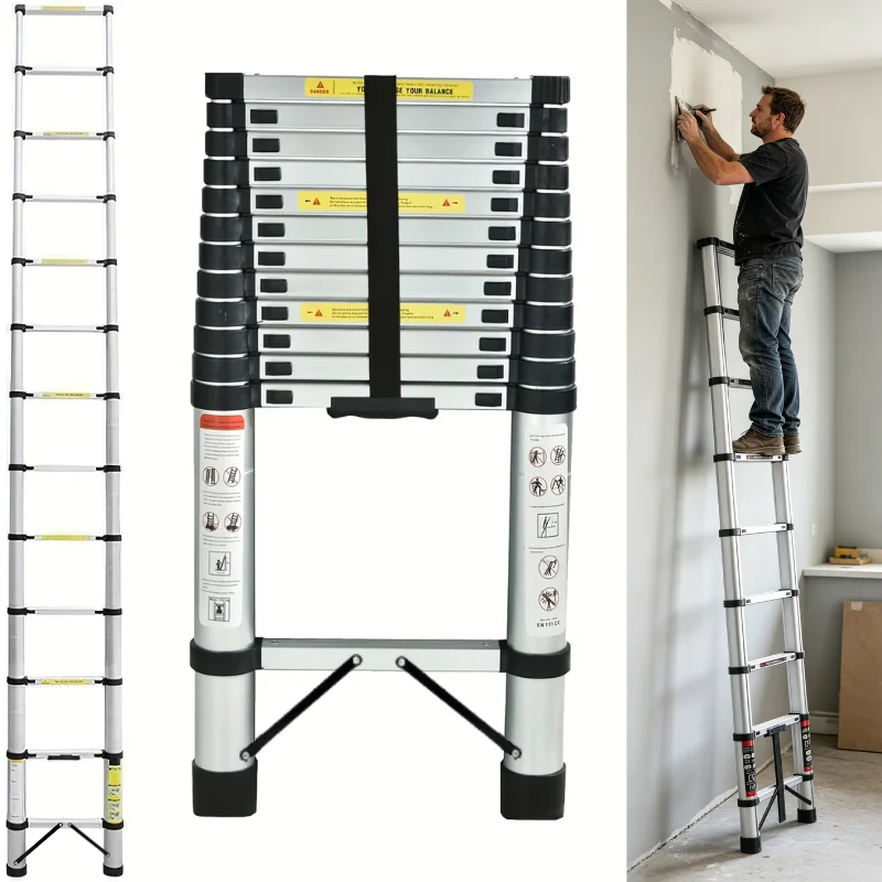 Multi‑Size Portable Telescopic Ladder Set, Straight 2‑6.3m + A‑Frame 1.9/2.5m for DIY   Outdoor Work