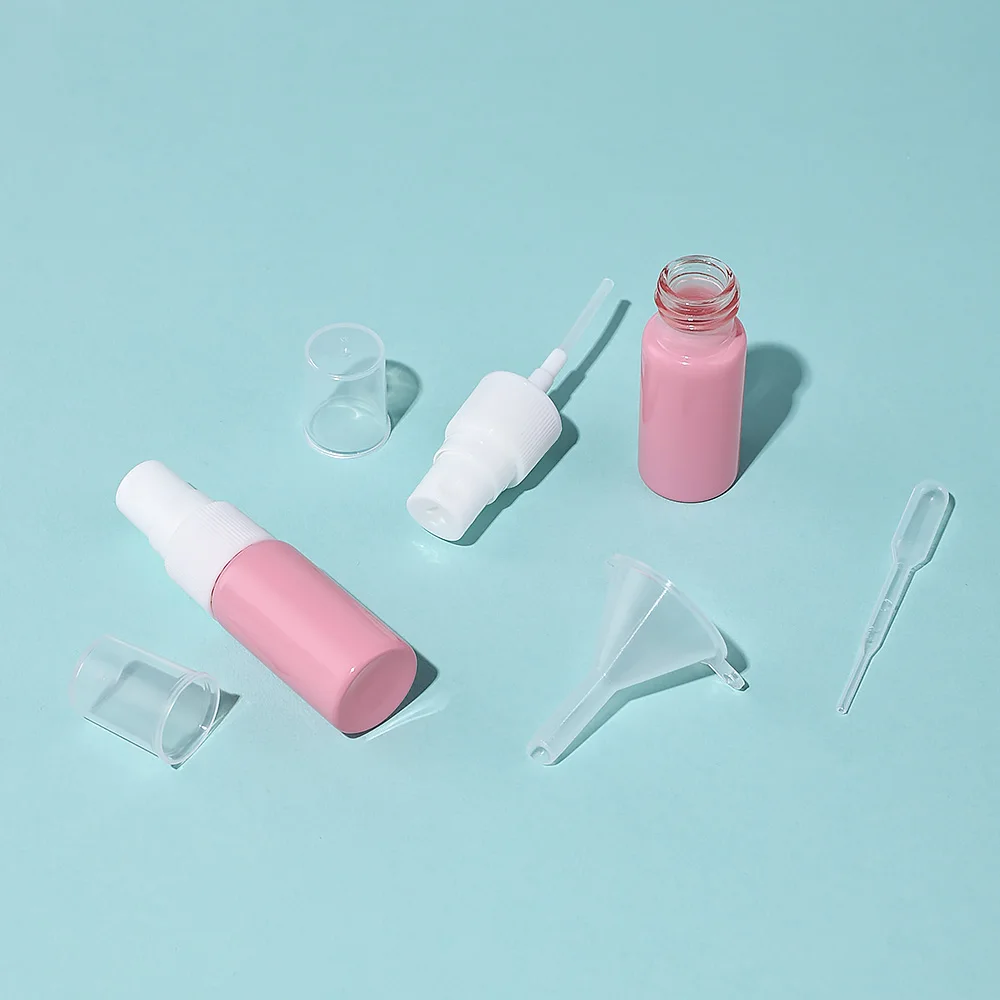 10pcs 10ml White Spray Head Pink Glass Empty Refillable Bottles with 10 Funnels 10 Droppers Cosmetic for Perfume Essential Oils