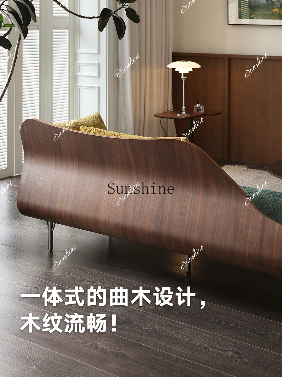 Retro style MCM/Copenhagen/BLON curved wood walnut fabric sofa  FT