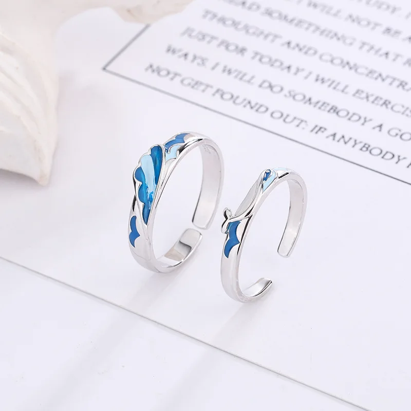 Shanmenghaishi Couple Ring Qixi Gift S925 Sterling Silver Ring A Promising Token for Men and Women Ocean Style Personality