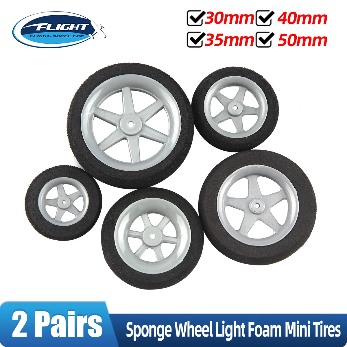 2 Pairs Sponge Wheel Light Foam Mini Tires 30mm 35mm 40mm 45mm 50mm for RC Model Airplane