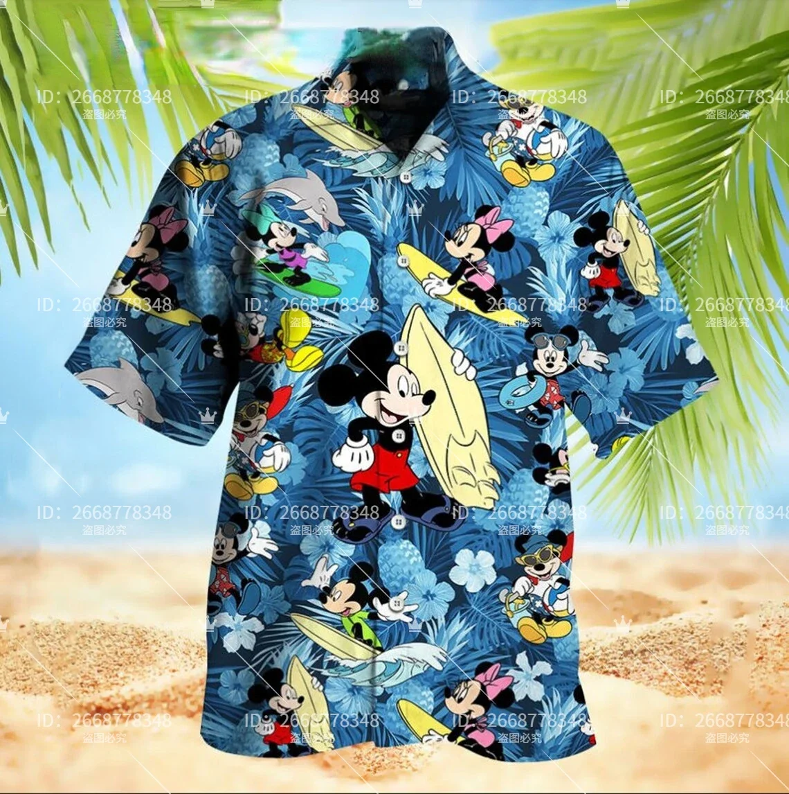 

2024 New Summer Surfing Mickey Mouse Hawaiian Shirts Disney Button Down Hawaiian Shirts Disney Travel Shirts Mickey Beach Shirts