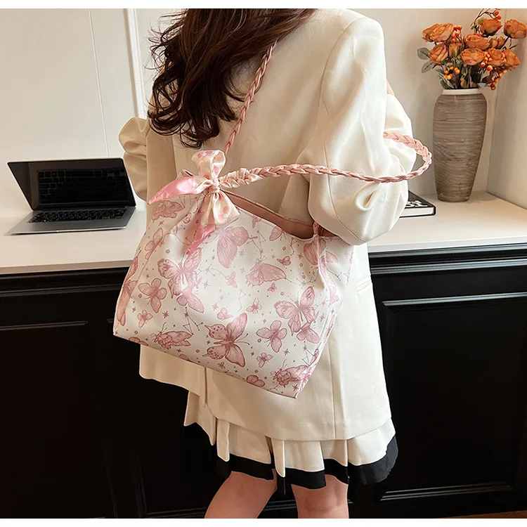 

Women's Bag Light Butterfly Print Underarm Bag Artistic Style Single-shoulder Bag Pink Color Simple Funny Fashion Kawaii Girls