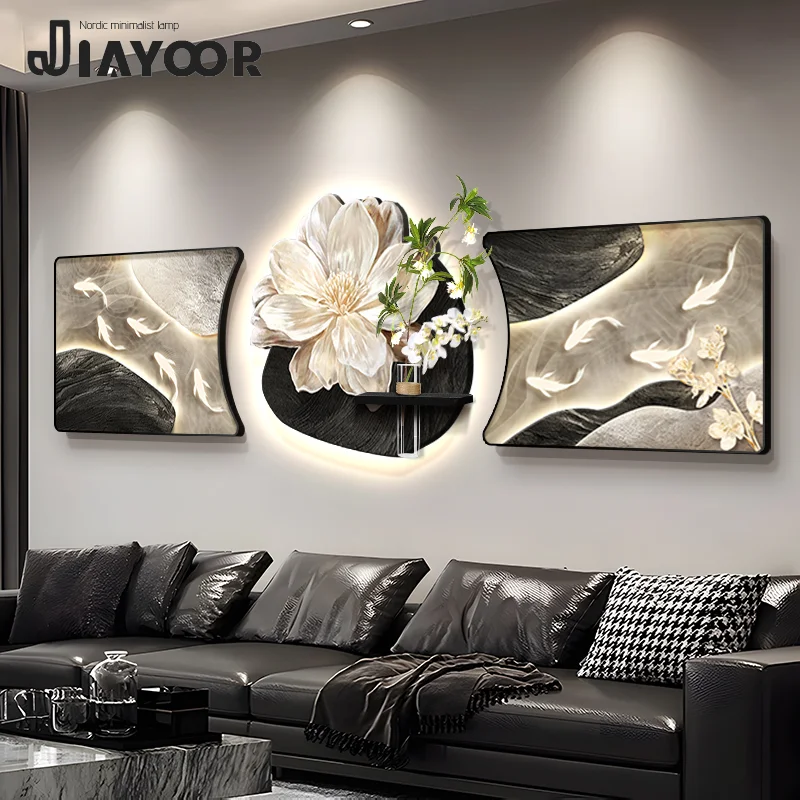 Light Luxury Triple Nine Fish Picture Led Decorative Painting Home Decoration Sofa Background Living Room Bedroom Mural Light