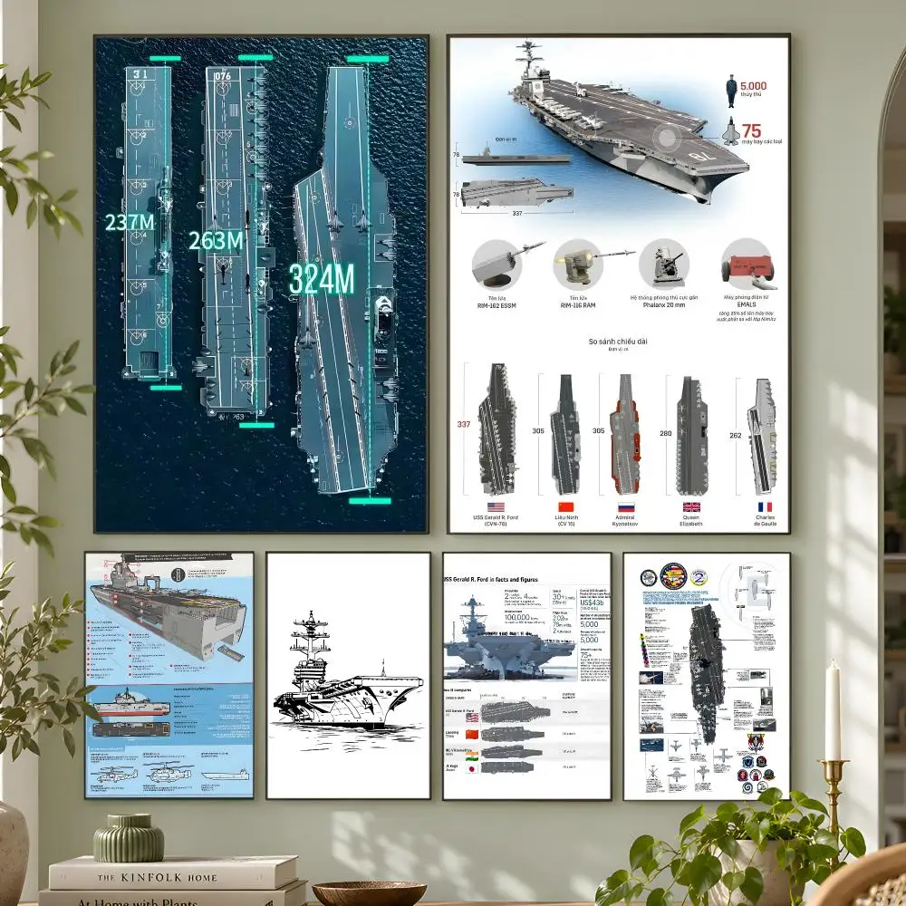 Aircraft Carrier Hand Drawing Poster Wall Art Home Decor Living Room Bedroom Office Dorm Apartment Gift