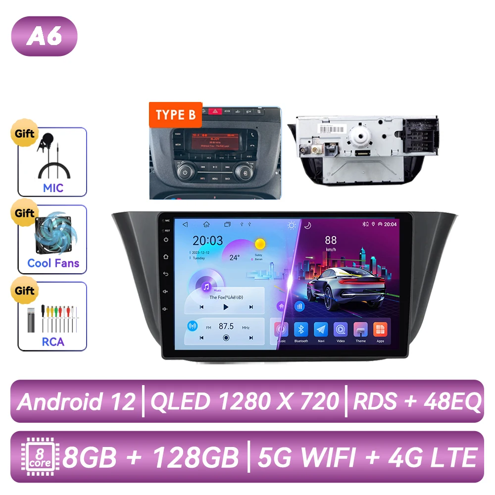 Autoradio met Android-functionaliteit, GPS-navigatie, CarPlay en touchscreen voor Iveco Daily 2013 2014 2015 2016 2017 2018 2019 2020 2021.