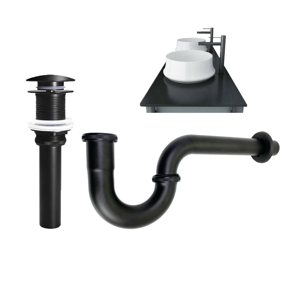 Black Bathroom P-Trap Set Sink Drain Pipe Fittings Deodorant Wash Basin Waste Trap Plumbing Universal Bathroom Pipe Drain Pipe